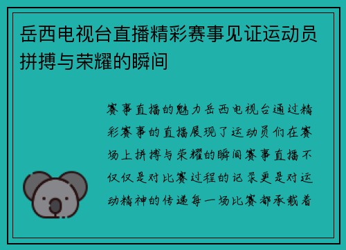 岳西电视台直播精彩赛事见证运动员拼搏与荣耀的瞬间